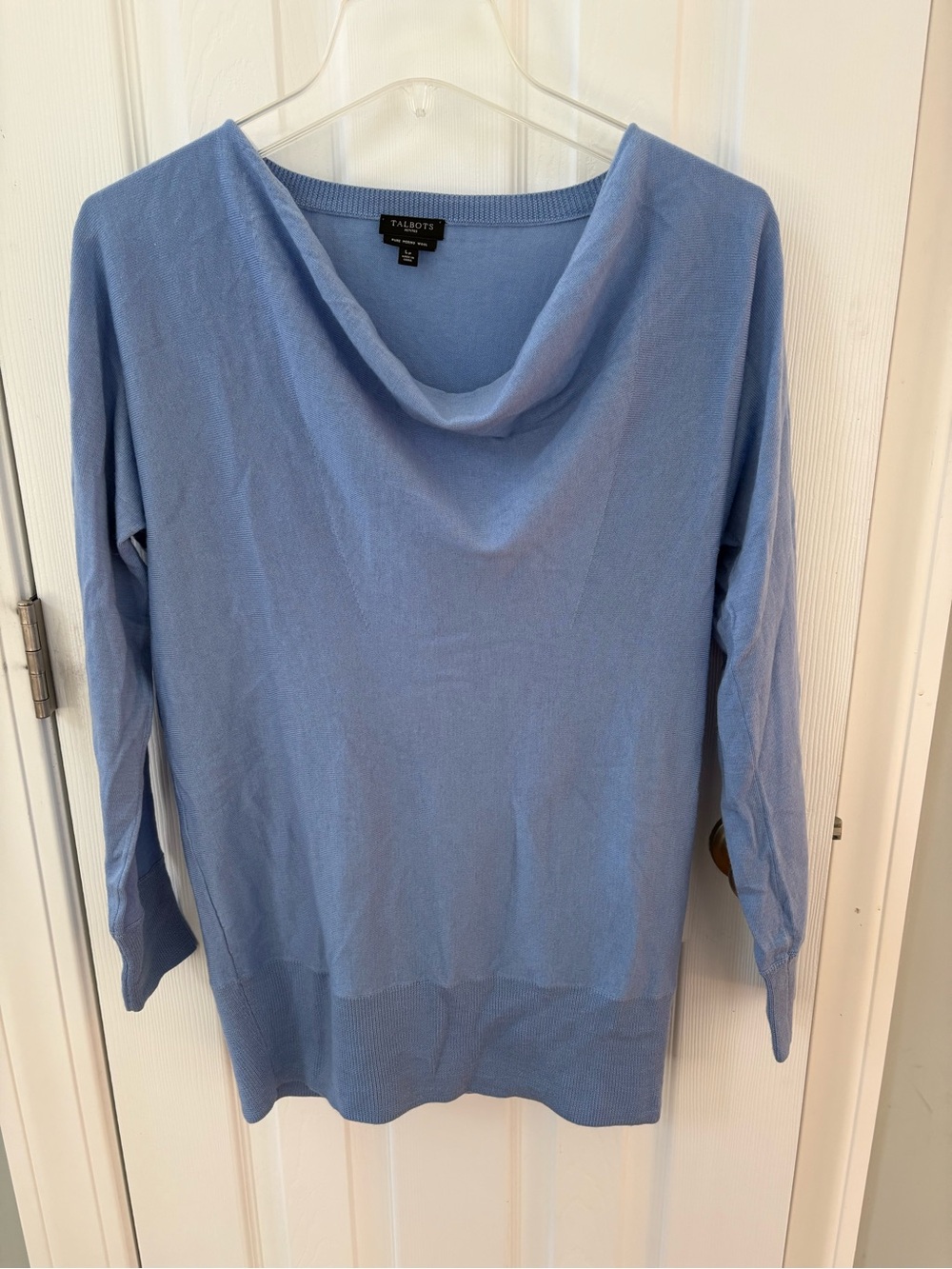 Talbots Women's Light Blue 100% Merino Wool Cowl Neck Sweater